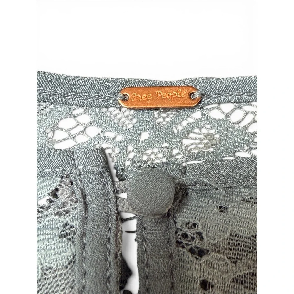 Free People Blouse Womens Small Blue Sheer Lace Peplum Mesh Boho Victorian